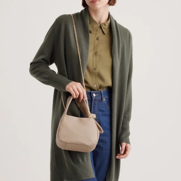 Quince Leather Mini Bow Bag Crossbody In Taupe - Picture 2 of 9